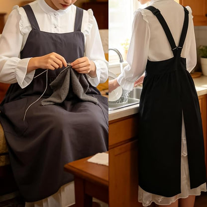 Uaussi Cotton Linen Apron Cross Back Work Apron - Image 4