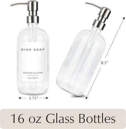 Emerson Essentials Glass Soap Bottle Dispensers, 2 Pack, Stainless-Steel Pumps - Image 2