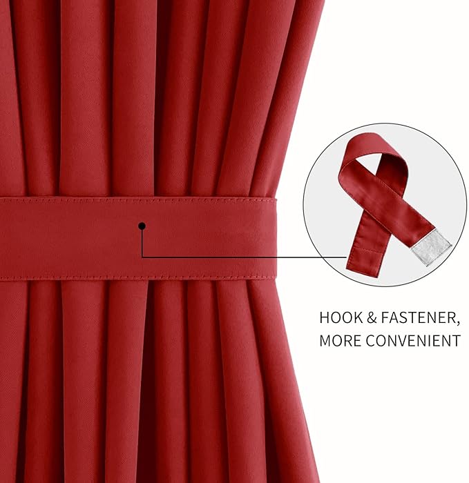 DWCN French Door Curtains – Rod Pocket Thermal Blackout Curtain for Doors with Glass Window, Christmas, Kitchen and Patio Doors for Privacy, 25 X 72 Inches Long, 1 Curtain Panel with Tieback, Red