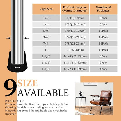 1" Round Rubber Chair Leg Tips Caps, Chair Leg Floor Protectors Furniture Legs - Image 6