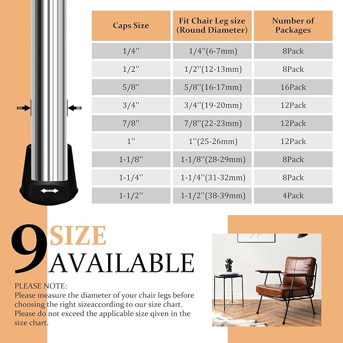 1/4" Round Rubber Furniture Leg Tips Caps, 8 Pack Black Extra Small Furniture - Image 6