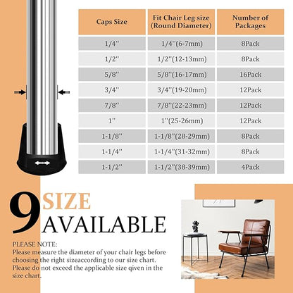 1-1/2” Round Rubber Chair Leg Tips Caps, Chair Leg Floor Protectors, Non-Slip - Image 6