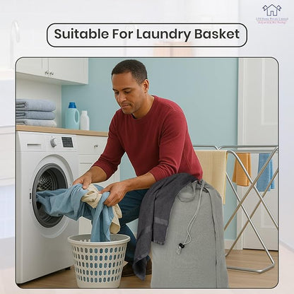 LFH Home Cotton Canvas Large Laundry Bag with Handle, Heavy Duty Drawstring Closure Washable Laundry Bags, School Travel, Home, Hotel, College Dorm, Organizer Sack, Toys Clothes 20x30-Grey