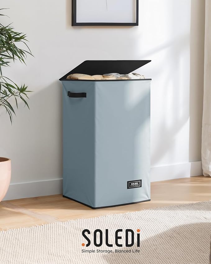SOLEDI Laundry Hamper with Lid 90L Large & Tall Collapsible Laundry Basket, Clothes Hamper with Bag Removable Easy to Carry, Dirty Hampers for Bedroom, Bathroom, Dorm, College, Blue Grey