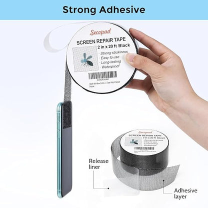 Black Window Screen Repair Tape, 2IN X 20FT Screen Repair Kit - Image 2