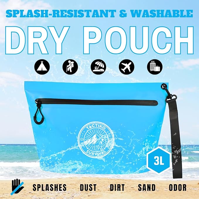 Tactiko Heavy-Duty Splash Water Resistant Zipper Pouches - Hold-All Organizers for Dry Bags, Travel Bags (Blue)