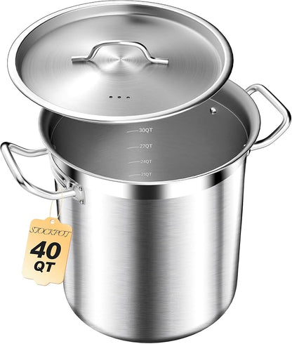 STOCKPOT Large Stock Pot with Lid – Professional Stainless Steel Stockpot 40 by STOCKPOT