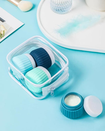 Travel Containers for Toiletries 4 Pack, TSA Approved Travel Size Toiletries, Travel Size Containers, With Clear Bag Leak Proof Silicone Jars, Travel Essentials Creams Jars Carrying Small Items
