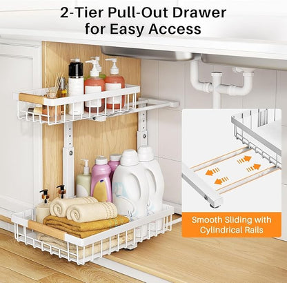 PXRACK 1 Pack Under Sink Organizer, Adjustable Height, 2 Tier Pull Out Under - Image 5