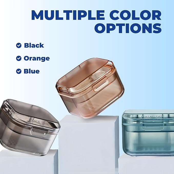 Retainer Case Denture Bath Case,Retainer Cleaner Case with Lid,Denture Cup for Partial Dentures,Mouth Guard&Braces,Denture Soaking Container Case for Travel (Blue)