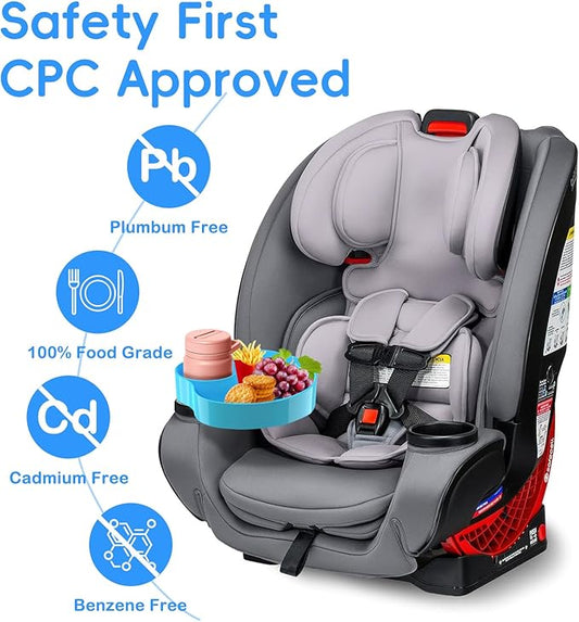 [2 Packs Blue & Pink] Kids Car Seat Tray, Travel Tray with Cup Holder for Toddler Baby, Kids Car Seat Food Snack Organizer for Road Trip, Stroller snack Organizer Travel Must Haves Toddler Must Haves
