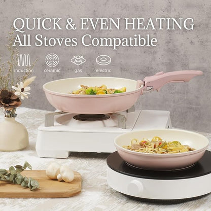 Ceramic Cookware Set Non Stick 8Pcs Pots and Pans Set Removable Handle - Image 5