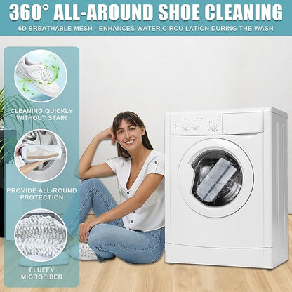 XXL Shoe Washing Machine Bag - 2-Pack Reusable Shoe Cleaning Bags, 360° Deep Clean for Tennis Shoes, Sneakers and Slippers, Includes 2 Shoe Storage Dust Bags (White)