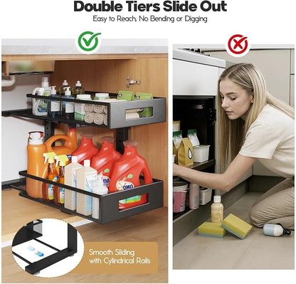 2 Packs 17IN Depth Under Sink Organizer, 2-Tier Pull Out Cabinet Organizer - Image 7