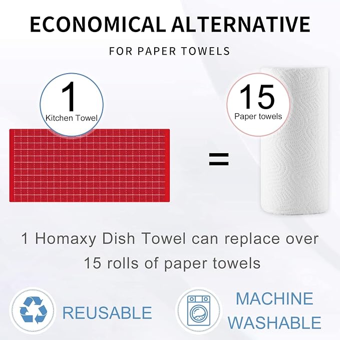 Homaxy 100% Cotton Terry Kitchen Towels, Checkered Designed, Soft and Super - Image 7