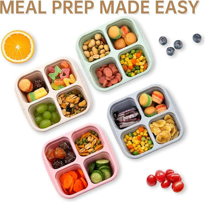 4 Pack Bento Lunch Box，4 Compartment Snack Containers，Divided Bento Snack - Image 6