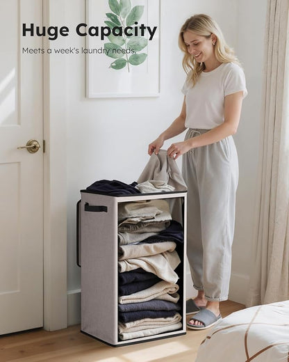 SOLEDI Laundry Hamper with Lid 90L Large & Tall Collapsible Laundry Basket, Clothes Hamper with Bag Removable Easy to Carry, Dirty Hampers for Bedroom, Bathroom, Dorm, College, Light taupe