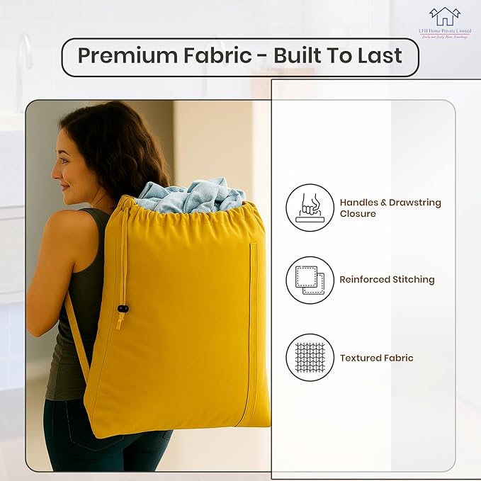 LFH Home Cotton Canvas Large Laundry Bag with Handle, Heavy Duty Drawstring Closure Washable Laundry Bags, School Travel, Home, Hotel, College Dorm, Organizer Sack, Toys Clothes 24x36-Yellow