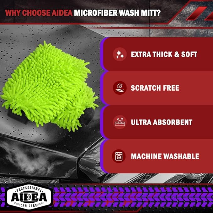 AIDEA Car Wash Mitt Microfiber, 2PK-Scratch-Free& Lint-Free, Premium Chenille - Image 3