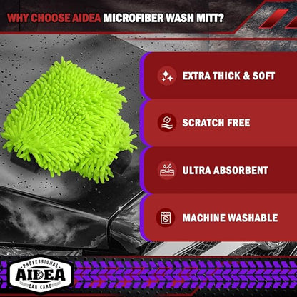 AIDEA Car Wash Mitt Microfiber, 2PK-Scratch-Free& Lint-Free, Premium Chenille - Image 3
