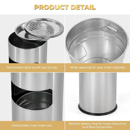Trash Can Outdoor Waste Container Round Stainless Steel Trash Can - Image 5