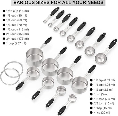 Measuring Cups & Spoons Set of 16, Wildone Stainless Steel Measuring Cups and - Image 2