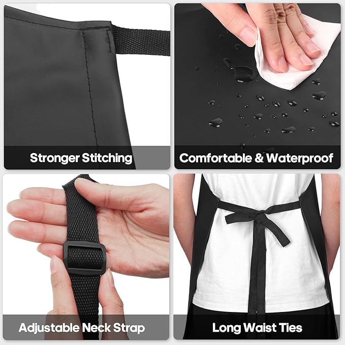 Gotega 3 Pack Waterproof Rubber Vinyl Apron Adjustable Bib Apron - Image 7