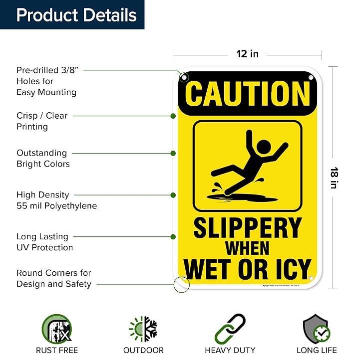 Caution Slippery When Wet Sign or ICY Sign, Indoor/Outdoor Use, USA MADE By My - Image 6