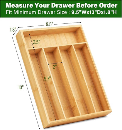LotFancy Bamboo Kitchen Drawer Organizer, 9.5 Inch Silverware Tray - Image 2