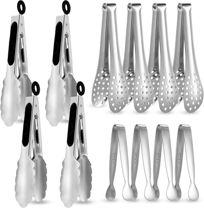 CHENGU12 Pack Stainless Steel Tongs 4/5/7inches Food Serving Clip Kitchen by CHENGU