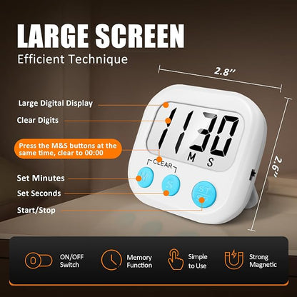 6 Pack Digital Kitchen Timers for Cooking Magnetic Timer for Cooking Loud Alarm - Image 4