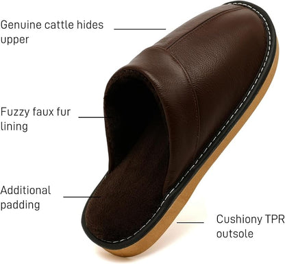 Slippers for Women Men, Genuine Leather Slippers Indoor Outdoor, Fuzzy Bedroom - Image 5