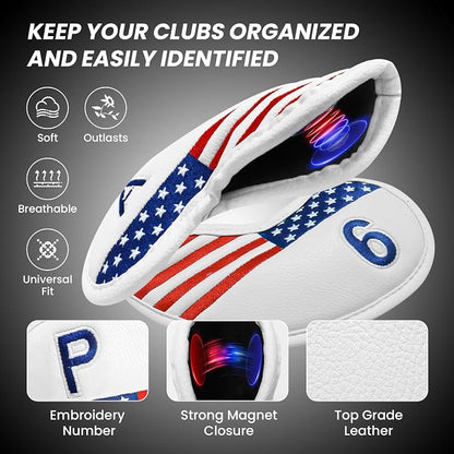 FINGER TEN Golf Club Covers for Irons Magnetic Value 11 Pack, Synthetic Leather - Image 3