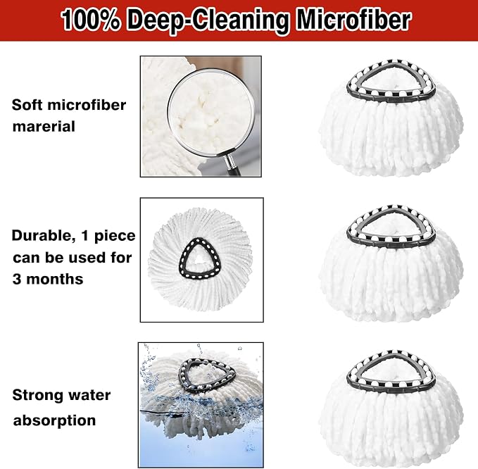 3 Pack White Spin Mop Replacement Heads, Mop Head Replacement 100% Microfiber - Image 4