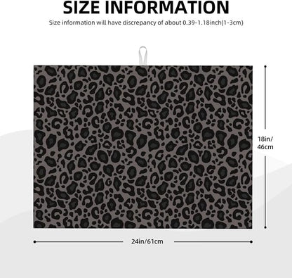 Black Grey Leopard Print Dish Drying Mat Cheetah Wild Animal Dark Skin Drying - Image 3
