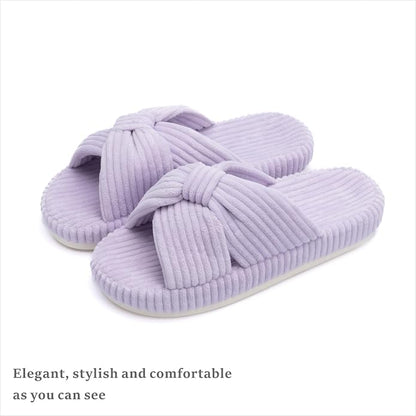 Chantomoo Slippers for Women Memory Foam House Bedroom Corduroy Bow Crossbands - Image 5