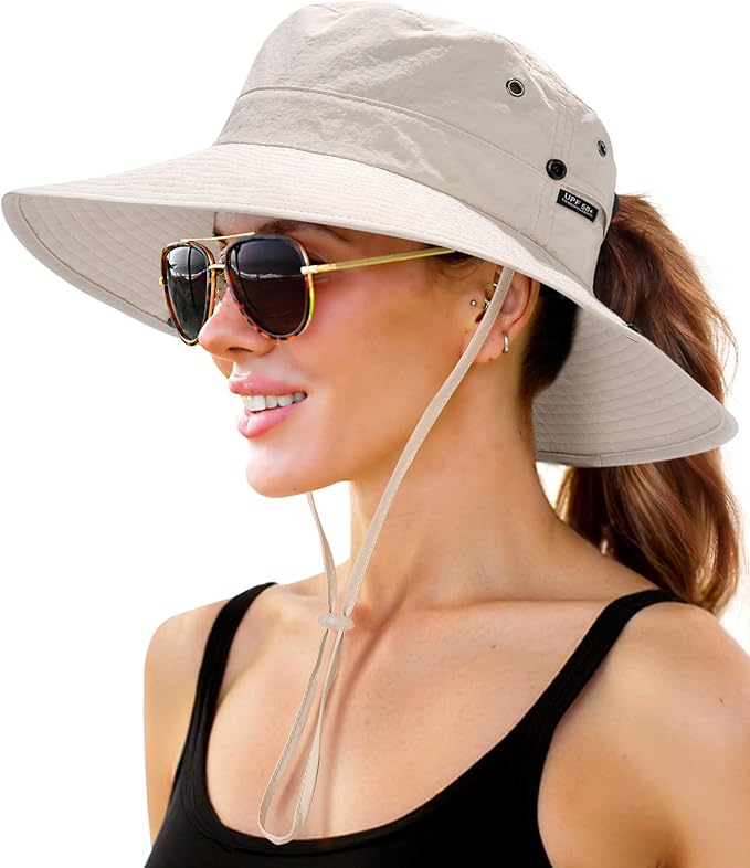 FURTALK Sun Hats for Women with Ponytail Hole Wide Brim Beach Bucket Hat UPF 50+ Fishing Hiking Outdoor Hats