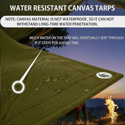 FoundGo Canvas Tarp 4x4ft Heavy Duty Waterresistant Tarps with Grommets, UV Resistant, 22 Mil Tarpaulin,14 oz Durable Cloth Covers for Car, Roof, Boat, Camp, Canopy, Woodpile with Ropes-Moss