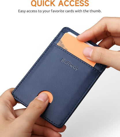Buffway Mens Slim Wallet, Minimalist Thin Front Pocket Leather Credit Card Holder with RFID Blocking for Work Travel