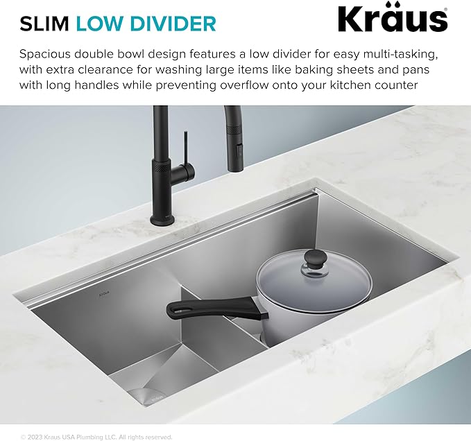 KRAUS Kore 33-Inch Undermount Workstation 16 Gauge Double Bowl Stainless Steel Kitchen Sink with Accessories, KWU112-33