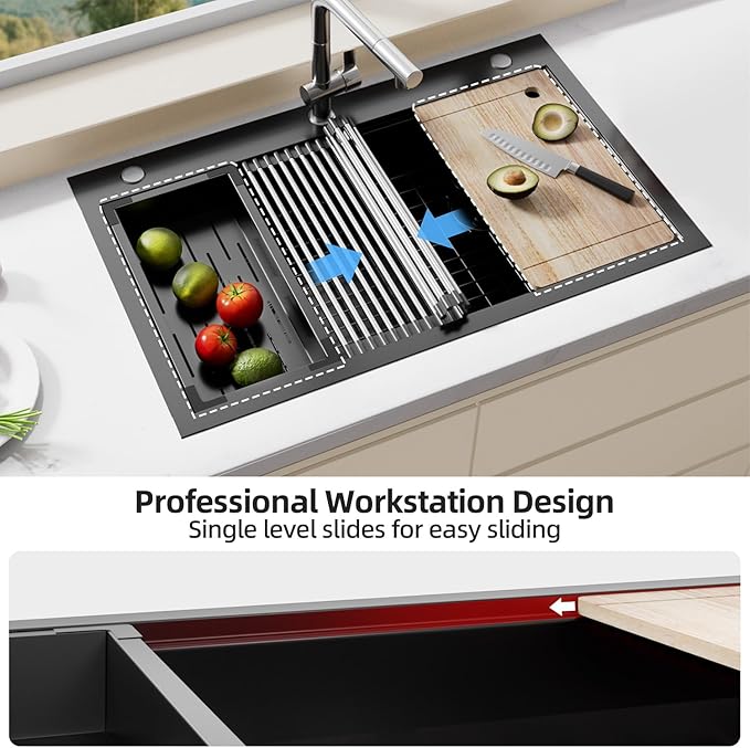 Drop In Kitchen Sink Stainless Steel 32x22 - Drop In Workstation Sink Double Bowl Commercial 16 Gauge Stainless Steel Kitchen Sinks Black