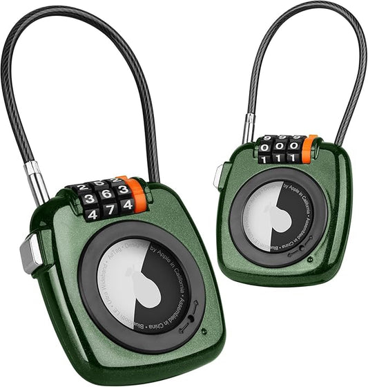 Compatible with Apple AirTag Secure Lock with Wire Cable, 3-Digit Combination Luggage Locks, Alloy Body Ultra Durable Anti-Lost Protective Case for Luggage, Bags, Suitcase, and Backpacks (GREEN)