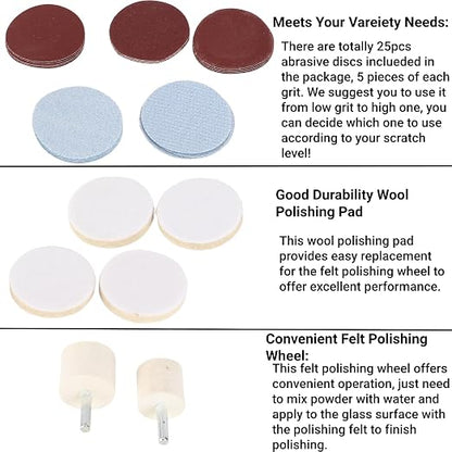 Windshield Scratch Remover Set Glass Polishing Kit Abrasive Discs Polish Pads - Image 8