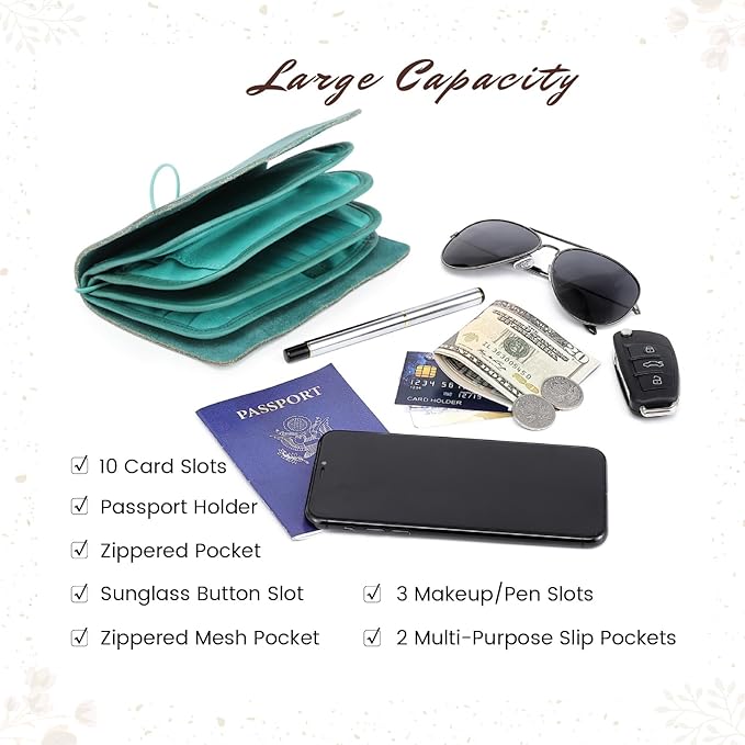 Genuine Leather Nomad Organizer Travel Wallet | Women's Wallet Clutch Passport Holder