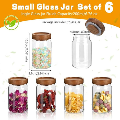 6oz Small Glass Jars with Wood Lid Spice Jar Round Food Storage Canister Clear - Image 2