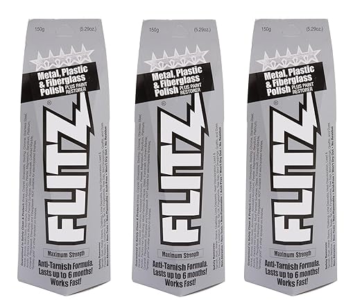 Flitz Multi-Purpose Metal Polish Paste - 5.29oz Tube of USA-Made Chrome Polish - Works on Stainless Steel, Aluminum, Plastic, Jewelry and Cars - Non-Abrasive Cleaner & Rust Remover (3 Pack)