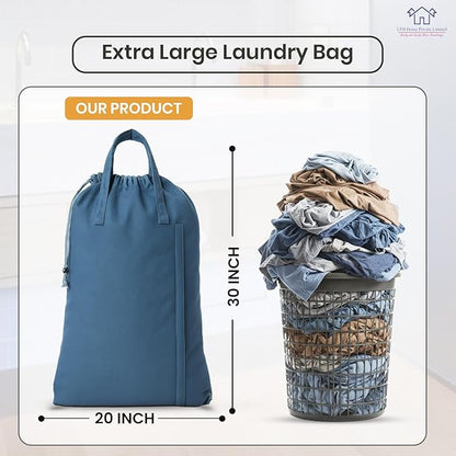LFH Home Cotton Canvas Large Laundry Bag with Handle, Heavy Duty Drawstring Closure Washable Laundry Bags, School Travel, Home, Hotel, College Dorm, Organizer Sack, Toys Clothes 20x30-Sky Blue