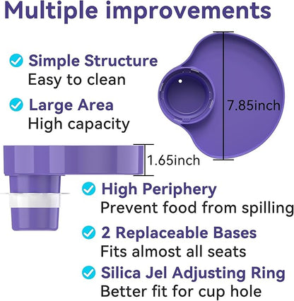 [2 Packs] Kids Car Seat Tray, Travel Tray with Cup Holder for Toddler Baby, Kids Car Seat Food Snack Organizer for Road Trip, Stroller snack Organizer Travel Must Haves (Purple, 2 PCS)