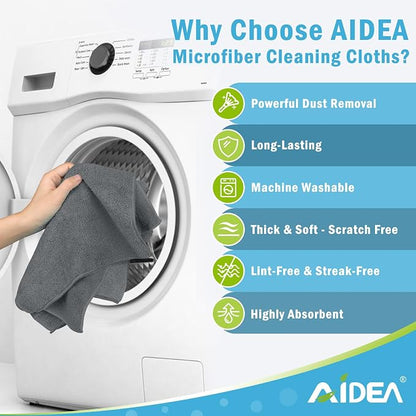 AIDEA Microfiber Cleaning Cloth Grey 8PK, Microfiber Towels - Image 2
