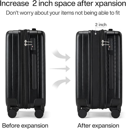Hanke 20 Inch Expandable Carry on Luggage 22x14x9 Airline Approved Lightweight PC Hard Shell Suitcases with Wheels Travel Luggage Rolling Suitcase Travel Luggage Bag for Weekender(Jet Black)